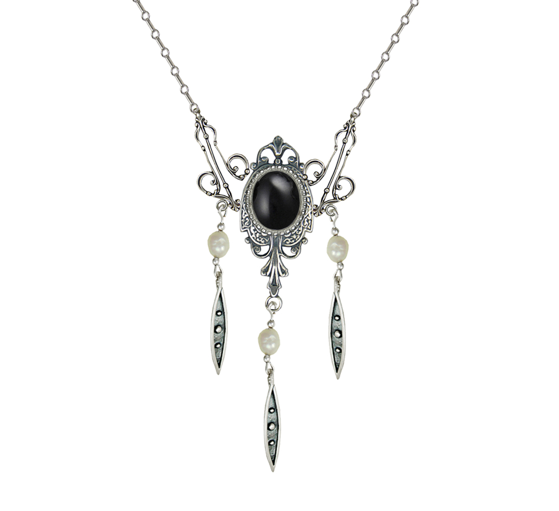 Sterling Silver Victorian Necklace With Black Onyx